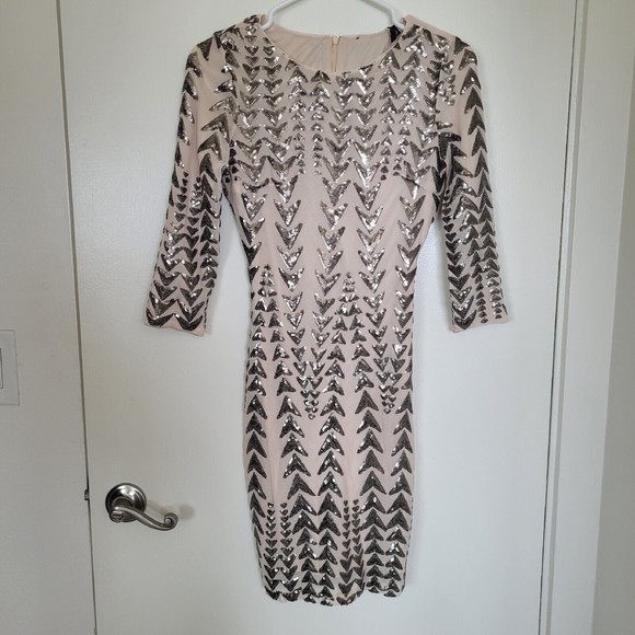 Lulus Womens sz Small Sequin Bodycon Dress - Shine on Me Nude NWOT - Picture 5 of 13